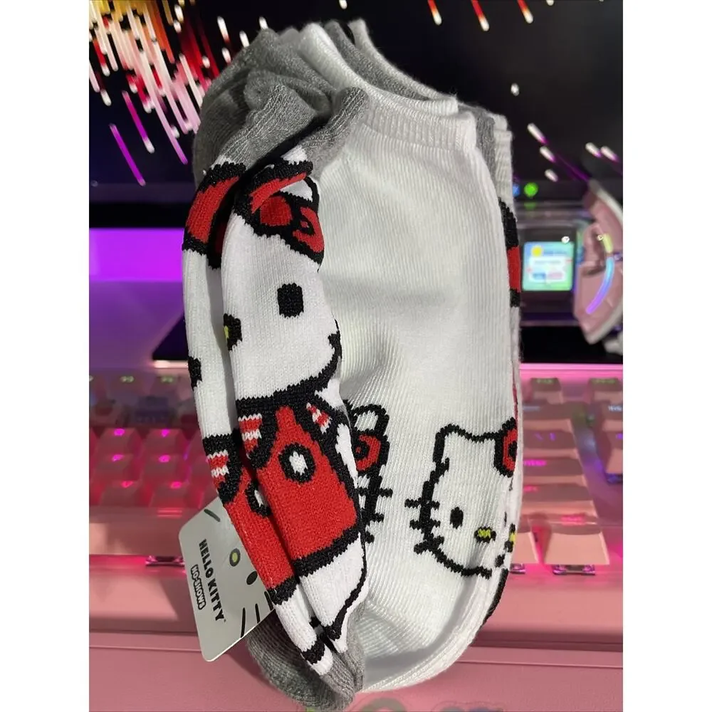 Hello Kitty No Show Socks Red Gray Black Stripe Color Block 2024 Sanrio 5 Pack